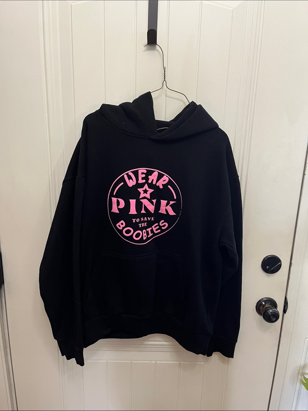 Black Hoodie with Pink 'Wear Pink to Save the Boobies' Graphic